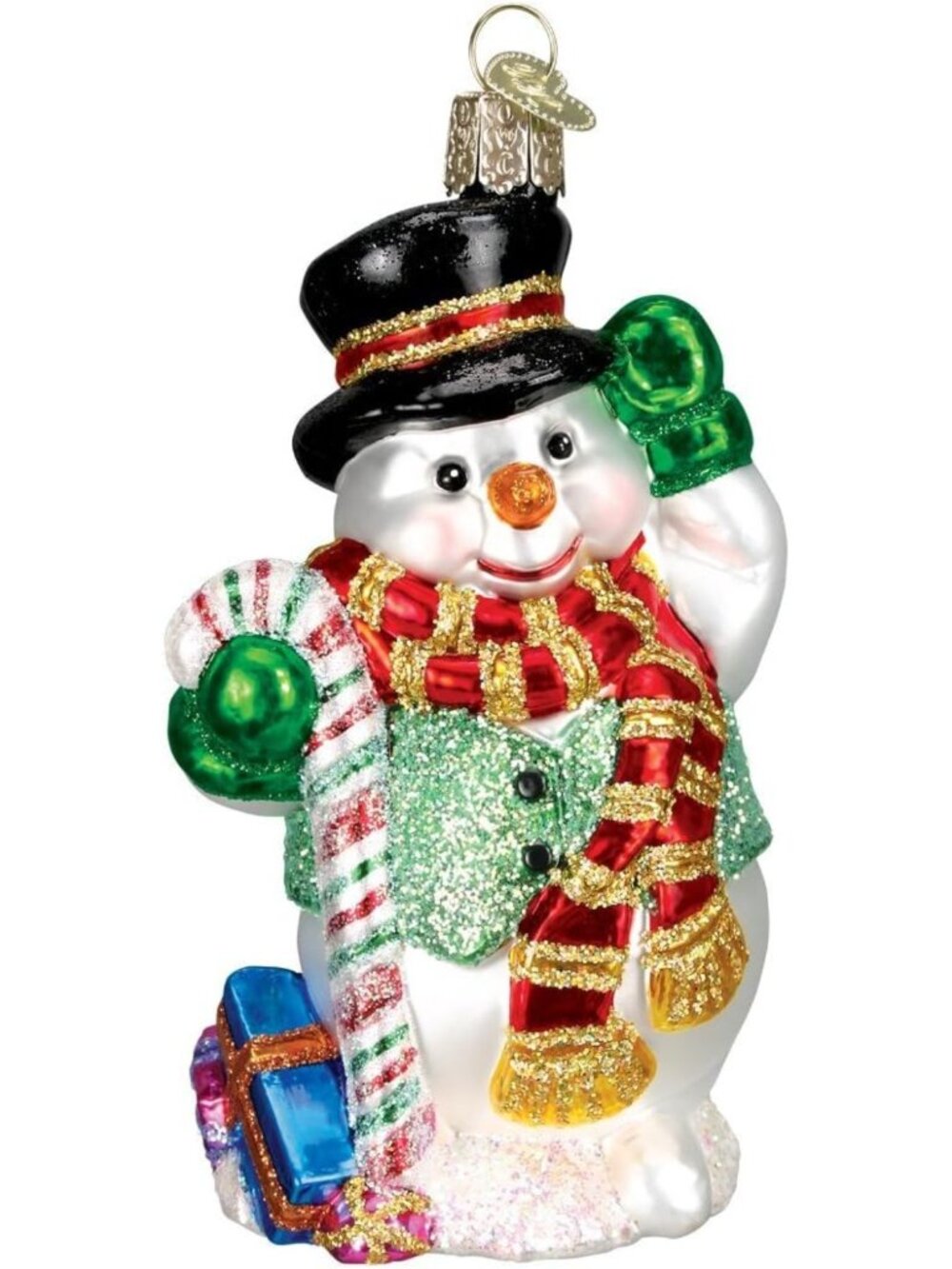 Handcrafted Glass Candy Cane Snowman Ornament - Unique Christmas Tree Decor